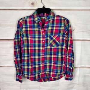 Uniqlo Top Womens XS Multicolor Plaid Shirt Button Up Pocket Long Sleeve Cotton